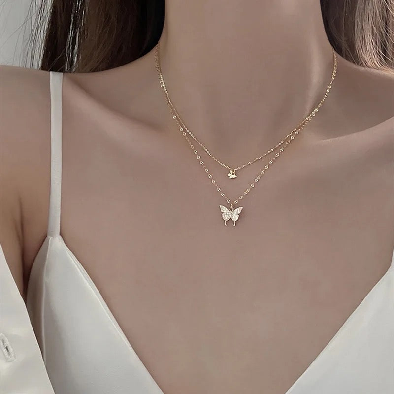 Double Layer Butterfly Necklace
