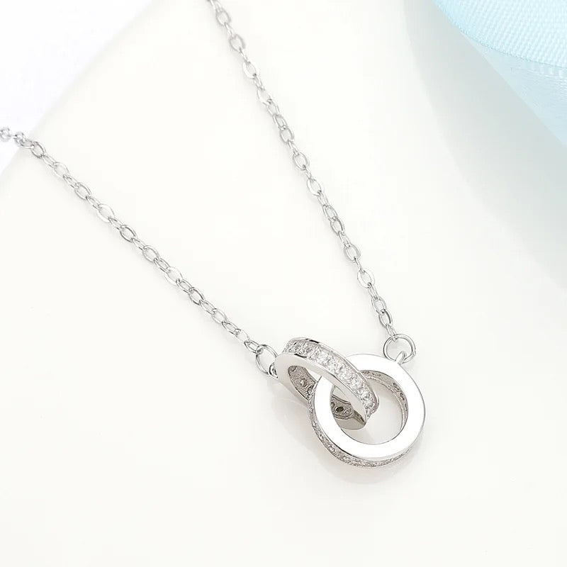 Double Circle Linked Zircon Necklace