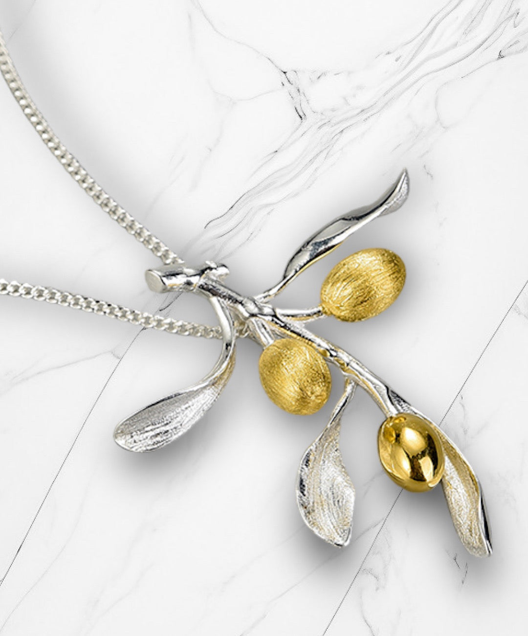 Olive Leaves Branch Pendant Necklace