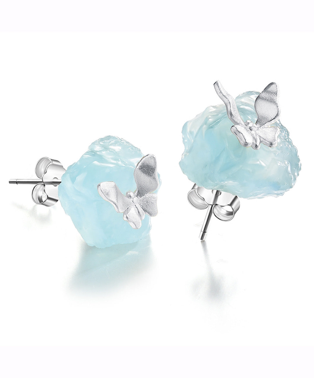 Natural Aquamarine Stone Butterfly Studs