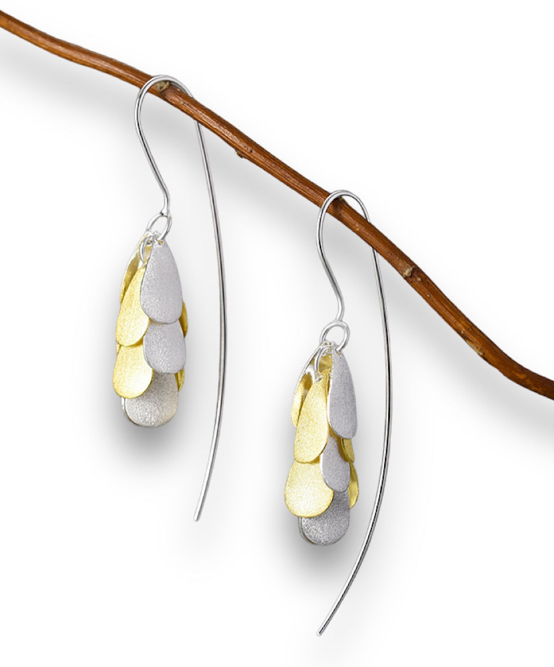 Silver Gold Petals Dangle Earrings