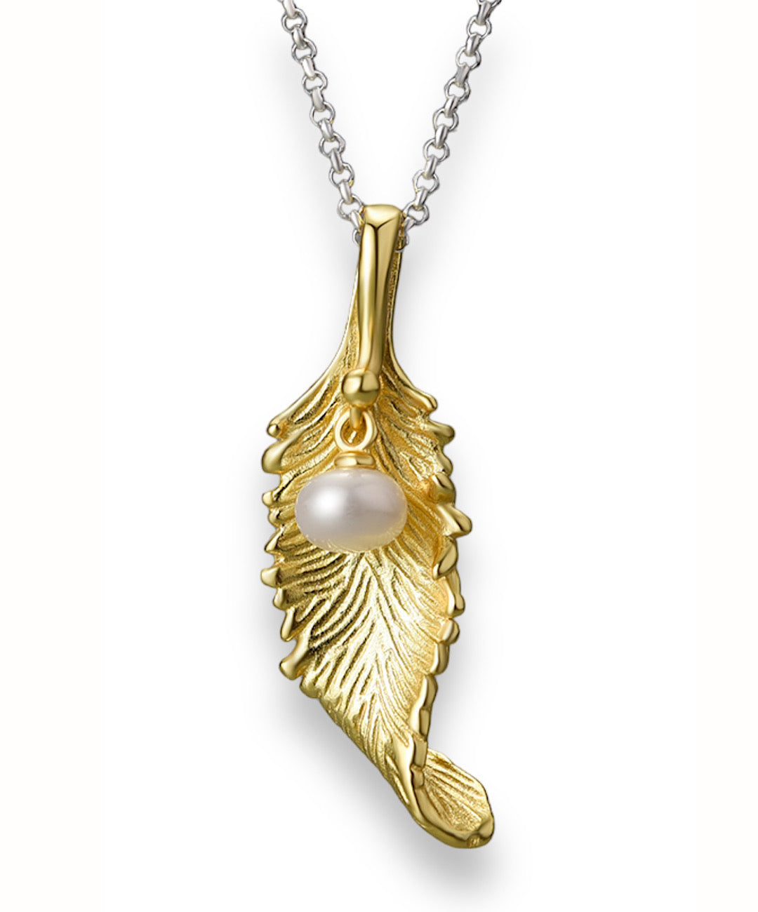 Natural Pearl Long Leaf Pendant Necklace