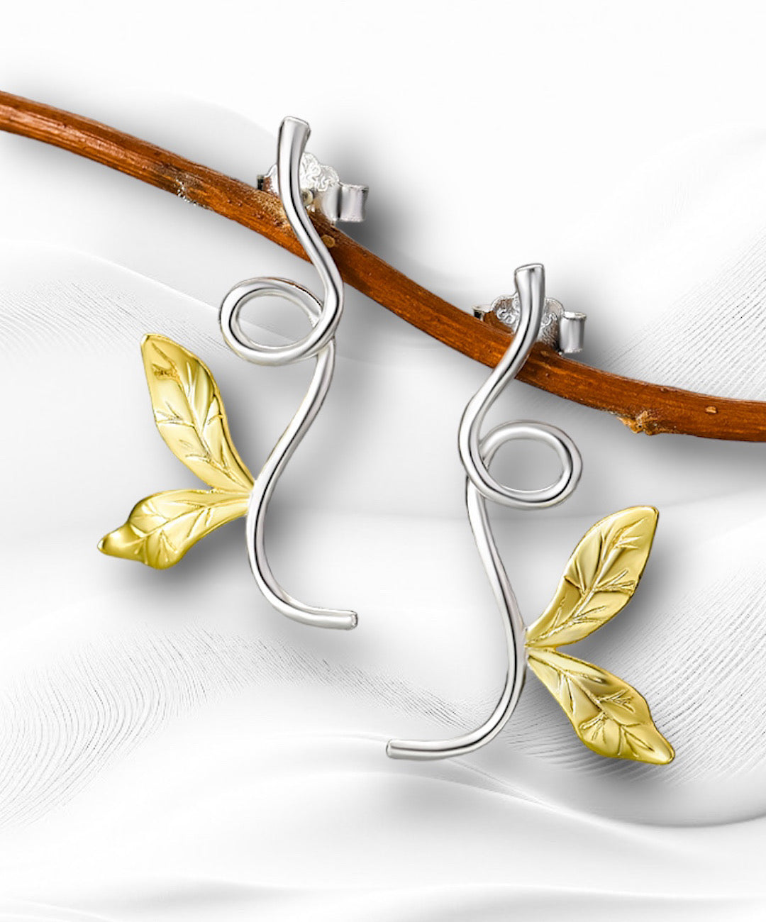 Curved Branch Leaves Earrings