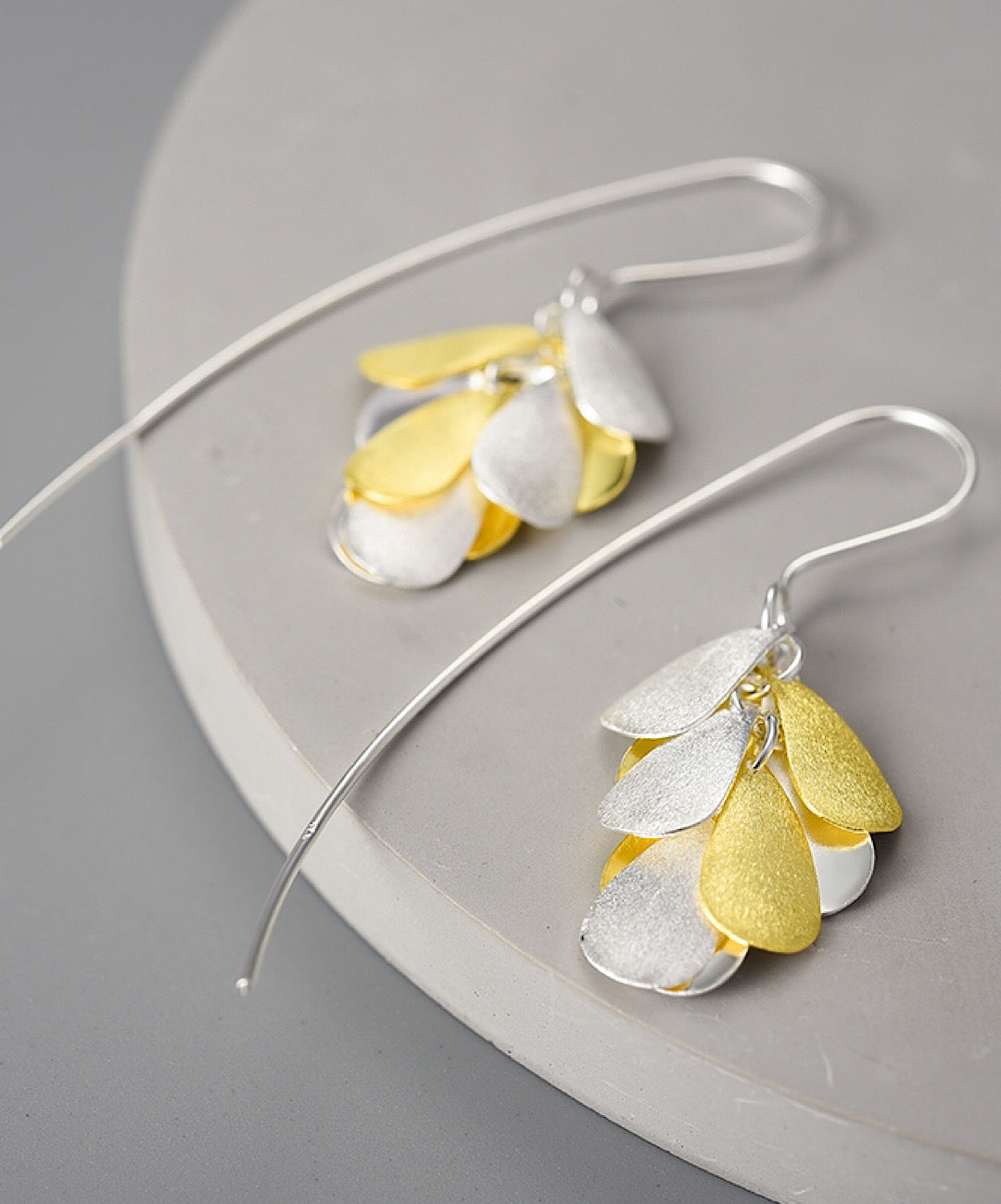 Silver Gold Petals Dangle Earrings