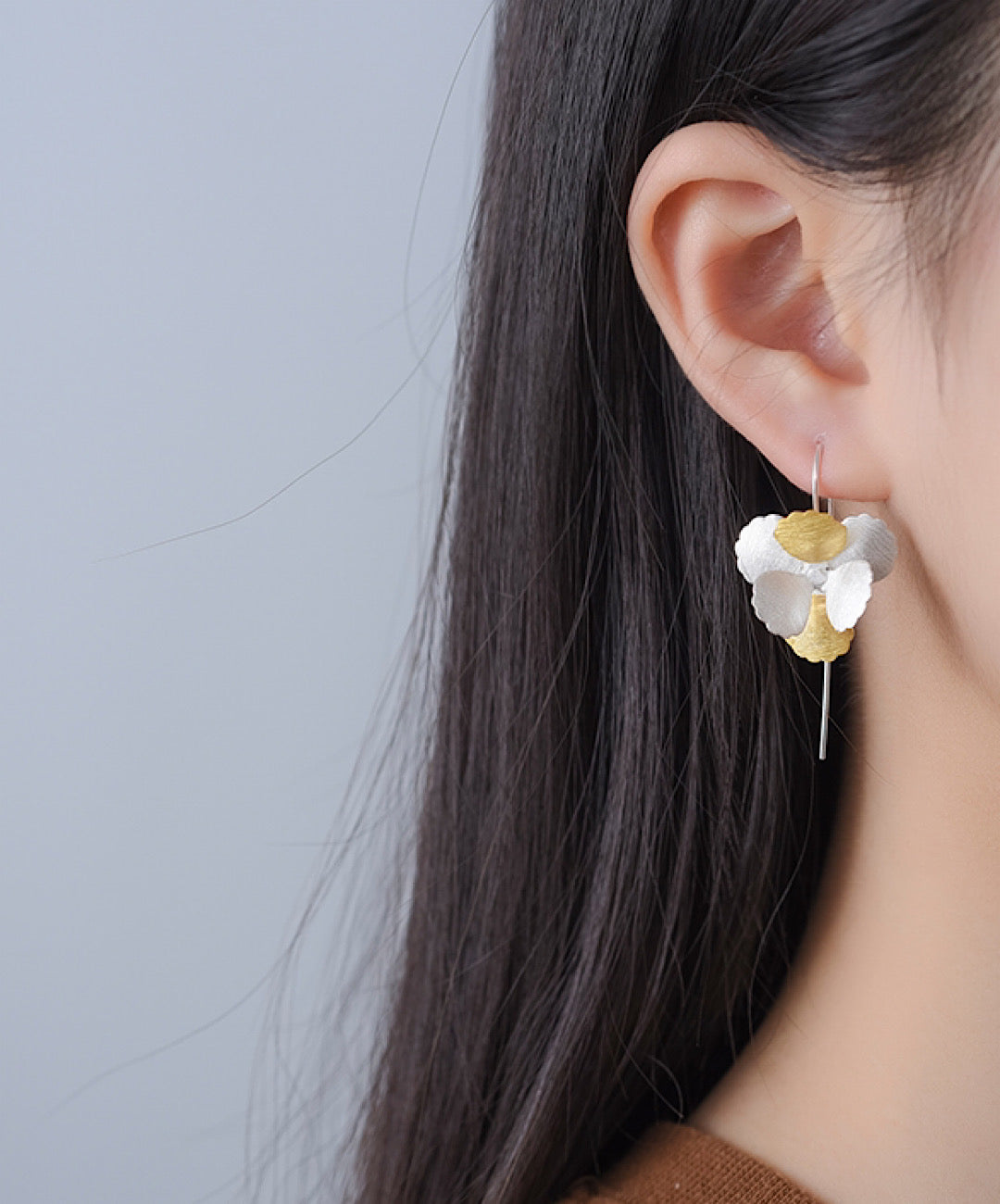 Double Tone Flower Dangle Earrings