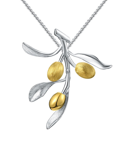 Olive Leaves Branch Pendant Necklace