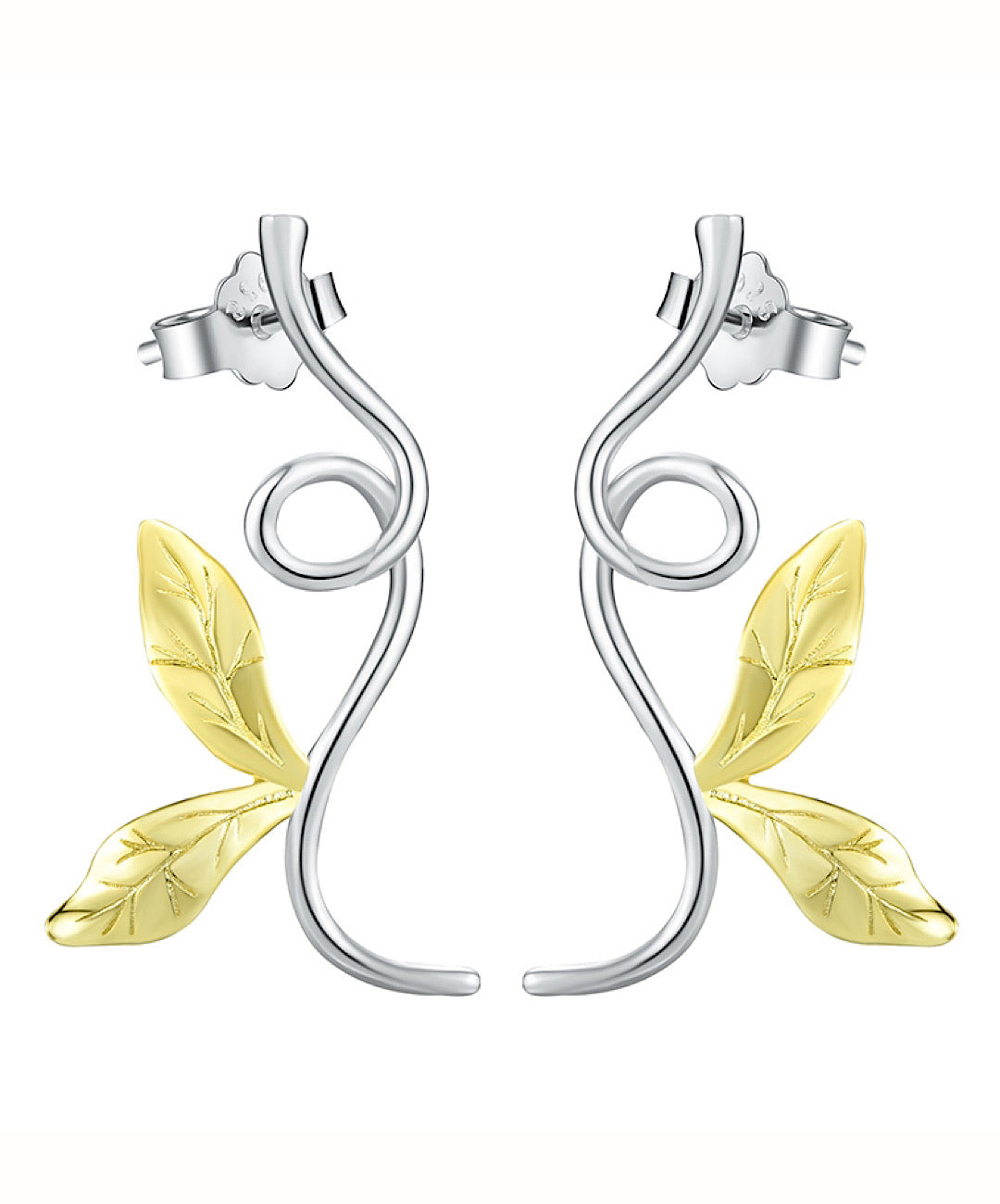 Curved Branch Leaves Earrings