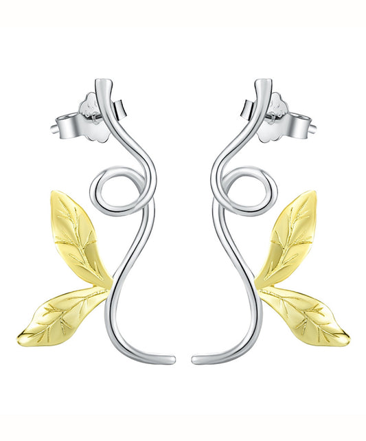 Curved Branch Leaves Earrings