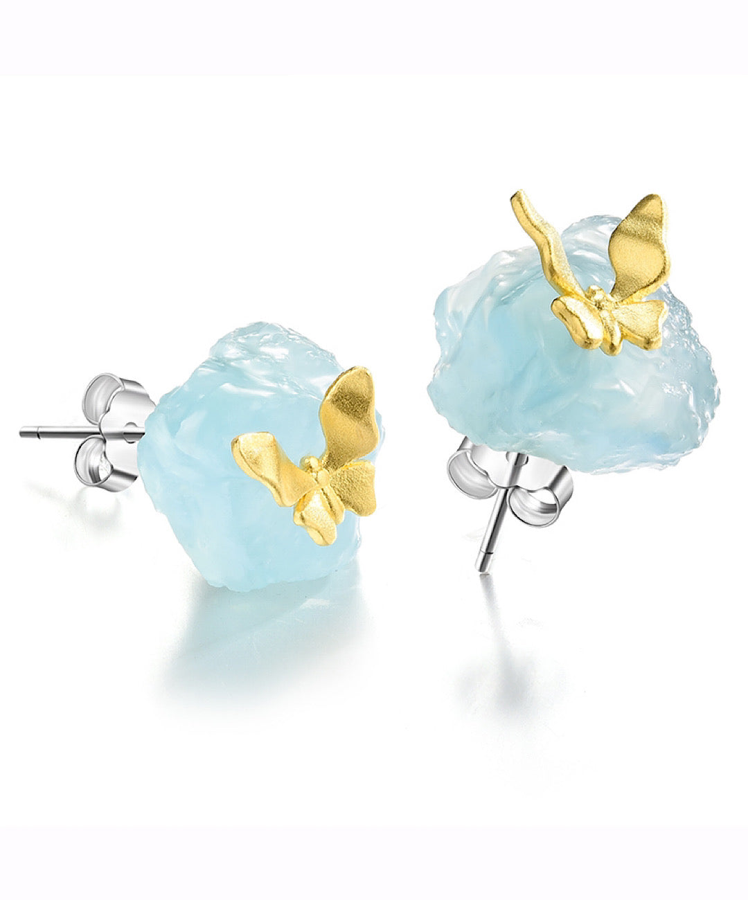 Natural Aquamarine Stone Butterfly Studs