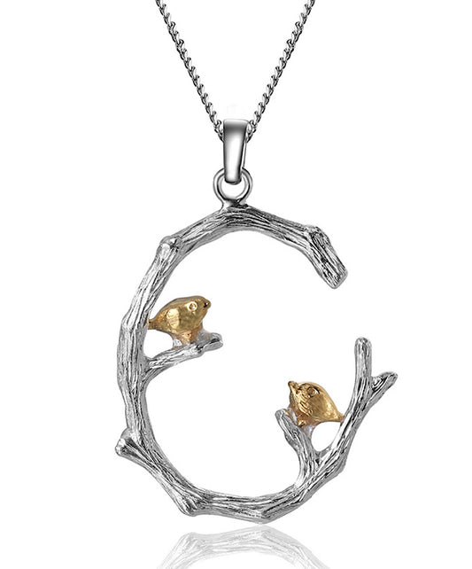 Birds on Branch Pendant Necklace