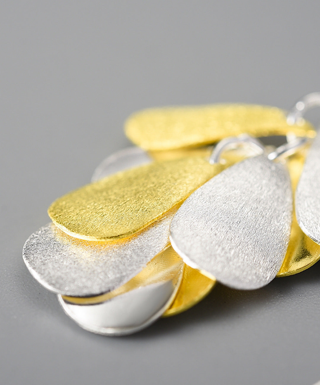 Silver Gold Petals Dangle Earrings