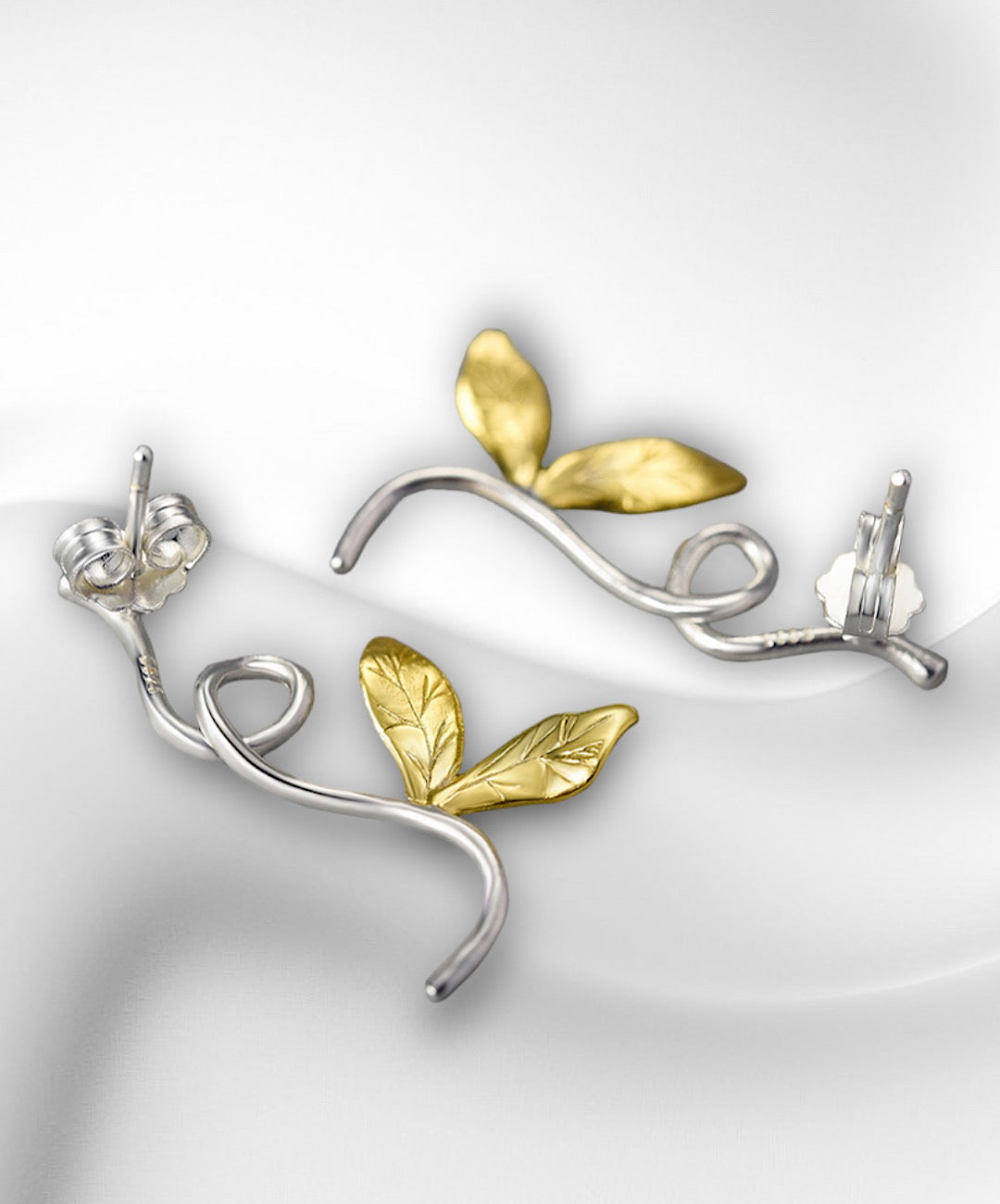 Curved Branch Leaves Earrings